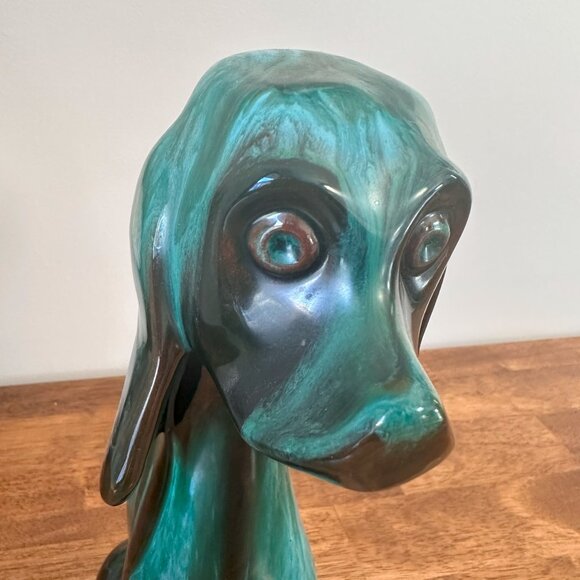 Vintage Blue Mountain Pottery Tall Sitting Dog Figurine – Green Black Flow Glaze - Picture 5 of 5